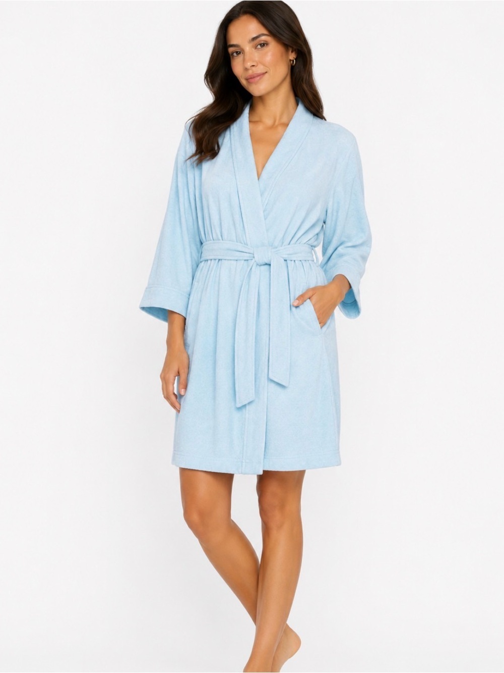 Natori Light Blue Plush Bathrobe Robe with Belt terry cloth SZ SM lightweight